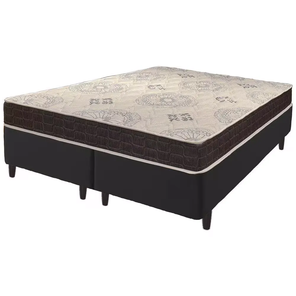 Cama Box King Size Preto + Colcho San Francisco Ortopdico Espuma D33 193x203x54cm