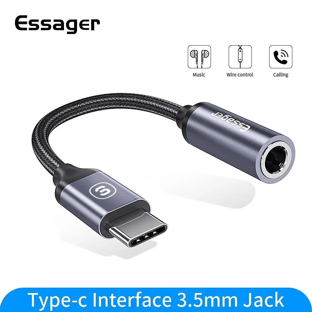 [imposto Incluso] Essager Usb Tipo C Para 3.5mm Jack Fone De Ouvido, Cabo De udio Aux, Para Samsung, Xiaomi