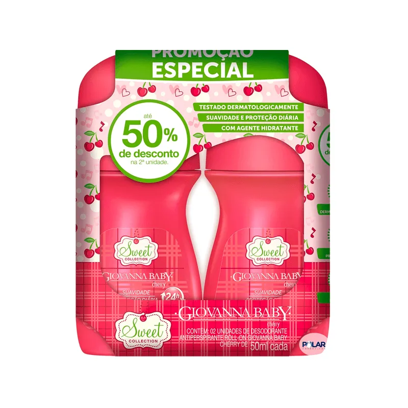 (r$5,24 Cada) Kit Desodorante Roll-on Giovanna Baby Cherry 2 Unidades 50ml Cada