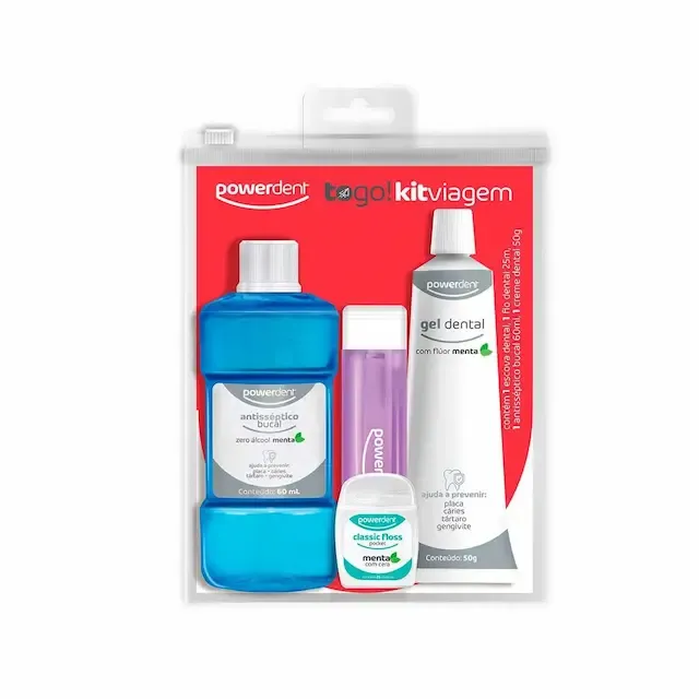 Kit Viagem Powerdent Escova De Dente + Fio Dental + Pasta De Dente + Enxaguante Bucal