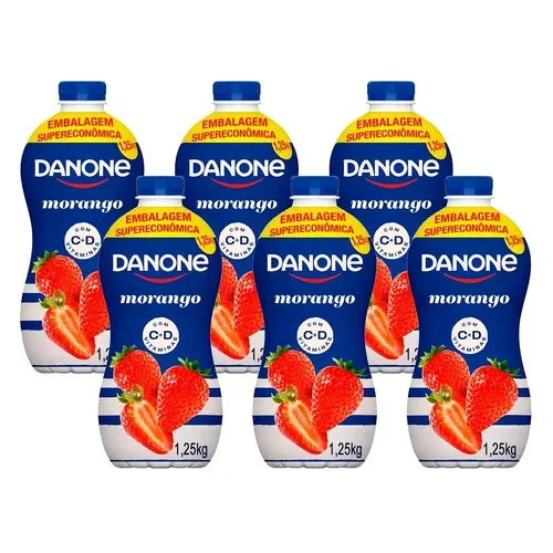 Kit 6 Iogurte Lquido Danone Parcialmente Desnatado Morango 1,25 Kg [a Unidade Sai Por R$ 11,66]