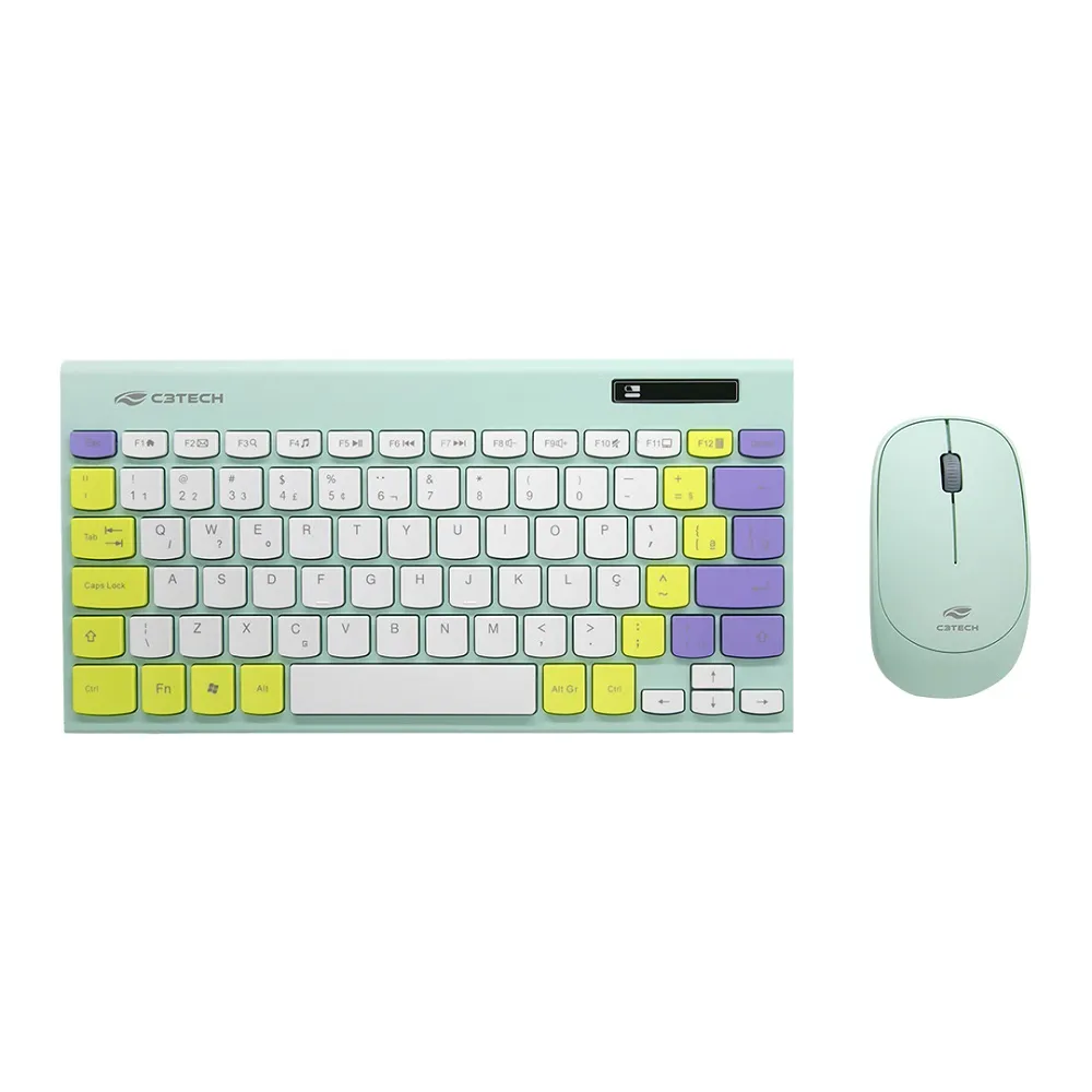 Kit Teclado E Mouse C3tech Sem Fio 2,4ghz Usb Nano Verde - K-w71gn