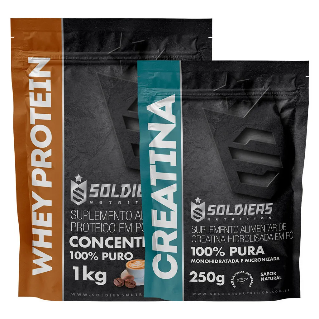 Kit: Whey Protein Concentrado 1kg + Creatina Monohidratada 250g - 100% Importado - Soldiers Nutrition