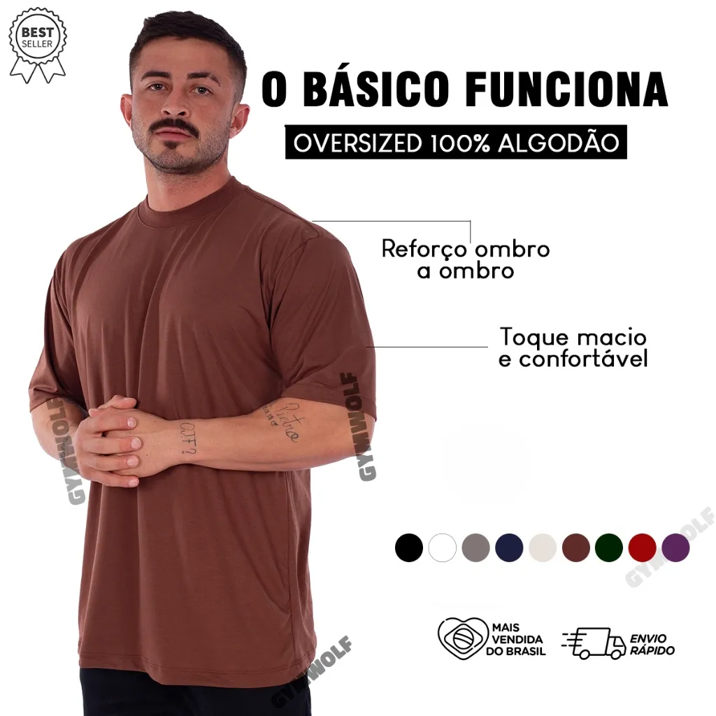 Camiseta Oversized Streetwear Masculina Gola Alta