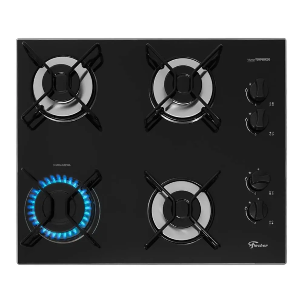 Fogo Cooktop Fischer 4 Bocas Fit Line Trempe Esmaltada Aramado - Bivolt