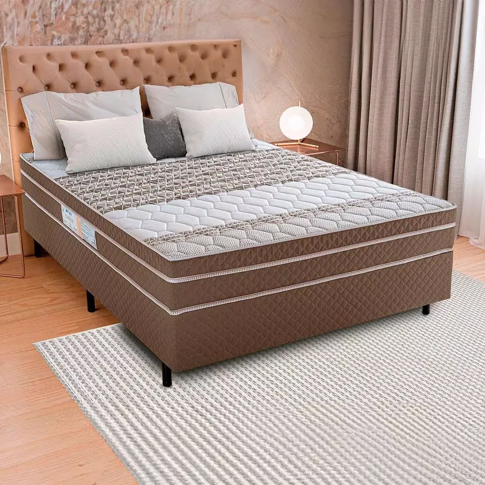 Cama Box De Casal Biflex Ilhus Com Molas Ensacadas E Euro Pillow 63x138x188cm - Marrom/bege Estampado