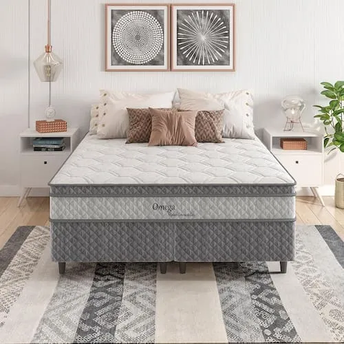 Cama Box Queen Size Herval mega Com Pillow Top E Molas Ensacadas 60x158x198cm - Cinza/branco