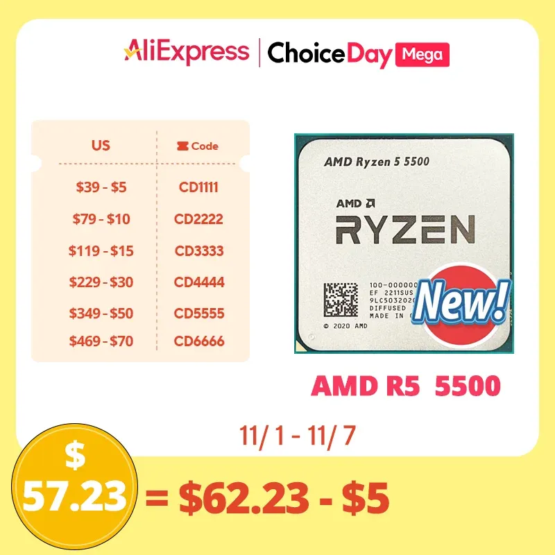 [taxas Inclusas][amd-cpu]processador Ryzen 5 5500 R5 5500 3,6 Ghz Com 6 Ncleos E 12 Thread, 7nm, L3 = 16m, Soquete 100 Am4, Novo Sem Fan