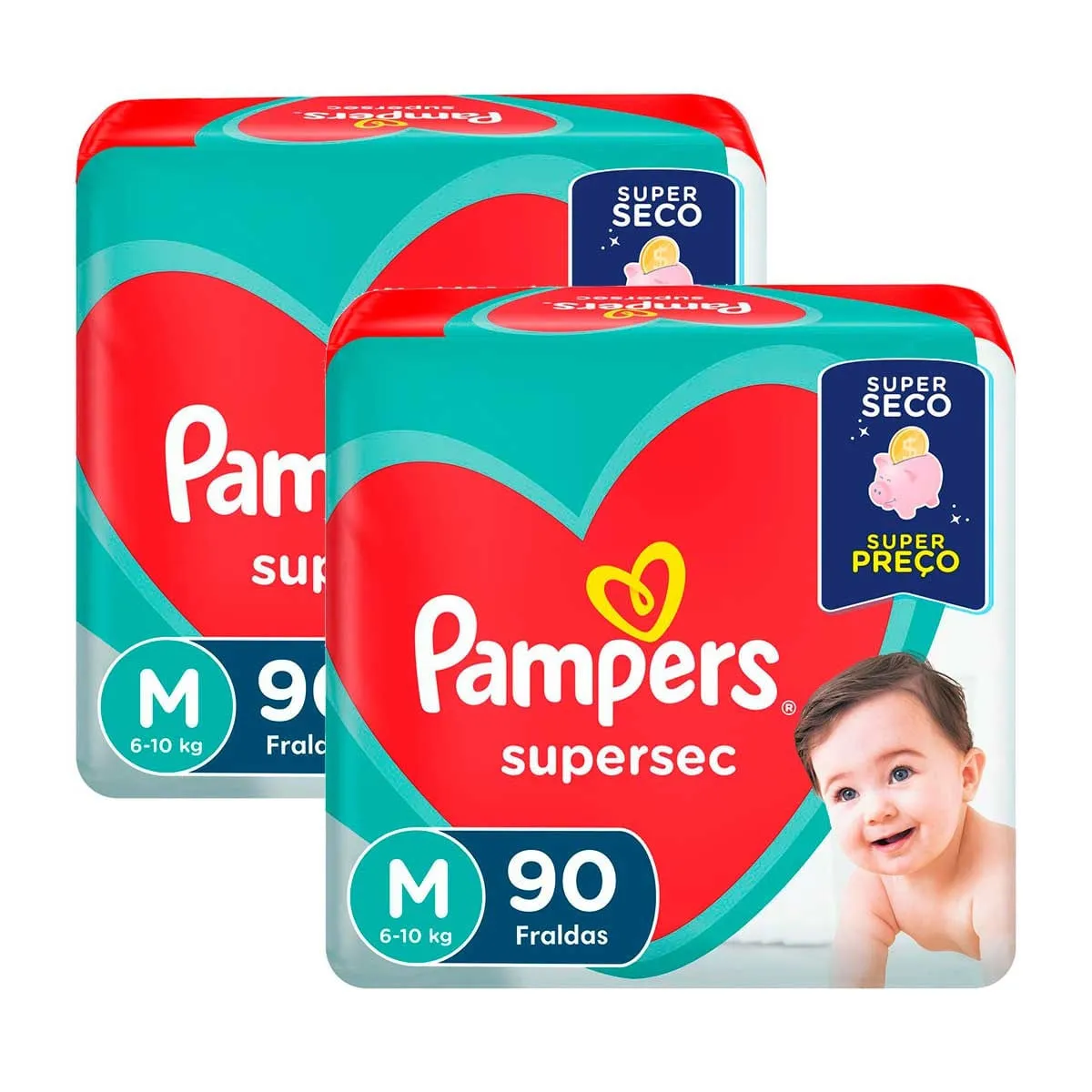 Kit De Fraldas Pampers M Supersec Jumbo 180 Unidades