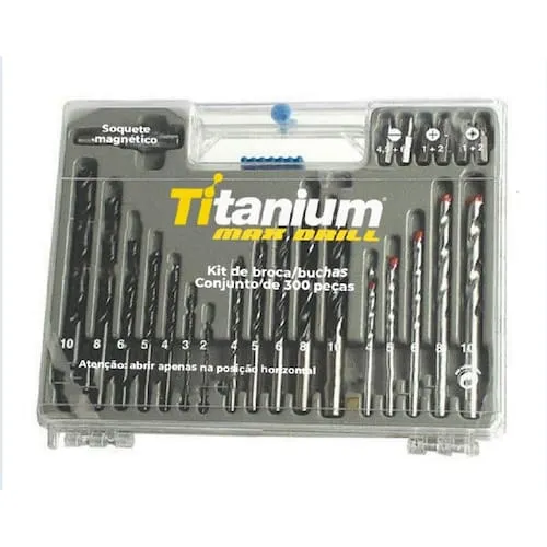 Kit De Brocas Soquetes Bits Bucha Com 300 Peas Max Drill Titanium - 7427 - 300 Peas