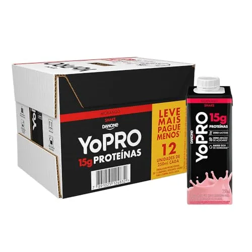 [rec] [sel] 12 Yopro Bebida Lctea Uht Morango 15g De Protenas 250ml - 12 Unidades