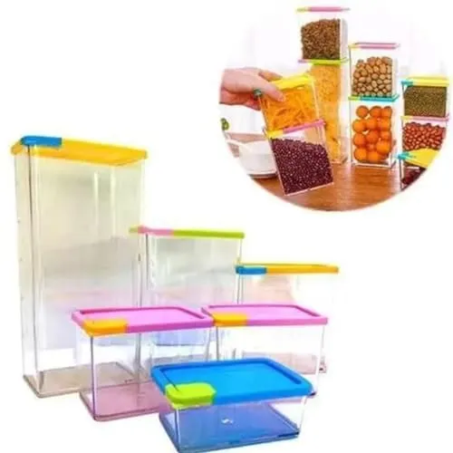 Kit 6 Potes Hermticos Jogo Porta Mantimentos Empilhvel Organizador Armrio Cozinha Freezer