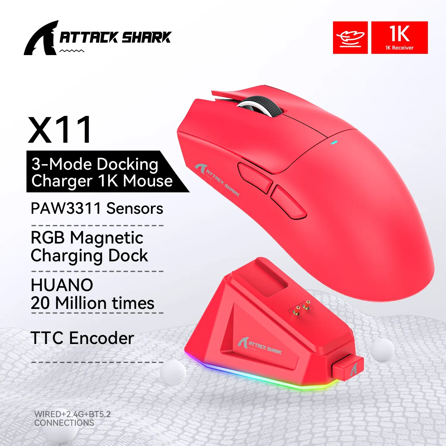 [app/gpay/moedas R$ 98] Mouse Sem Fio Com Dock Attack Shark X11