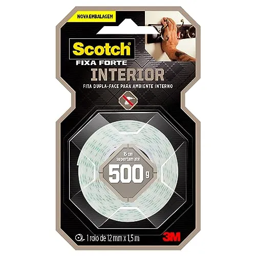 Scotch, 3m, Fixa Forte, Fita Dupla Face, Espuma, 12mm X 1,5m