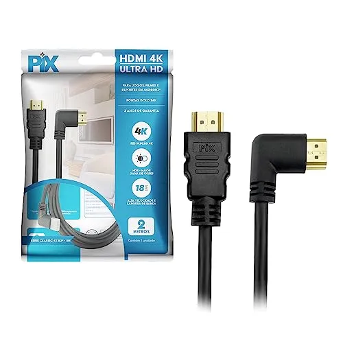 [+por- R$8,75] Cabo Hdmi 2.0 4k 19 Pinos - Plug 90 Graus, 2 Metros