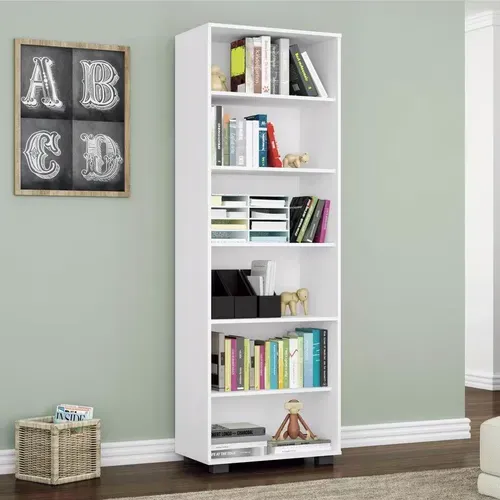 Estante Para Livros 5 Prateleiras Office Mveis Leo Texturizado - Branco