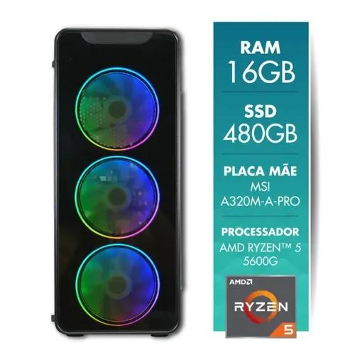 Computador Gamer Amd Ryzen 5 5600g 16gb Ssd 480gb Radeon Vega 7 Certox