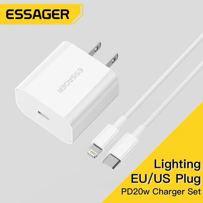 Essager 20w Carga Rpida Pd Usb C Carregador Rpido Tipo C Para Iphone / Android