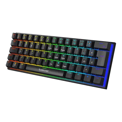 Teclado Gamer Mecnico Neologic Precision Dark 60%, Rainbow, 61 Teclas, Switch Blue, Cabo Tipo C, Preto, Predrk-blue