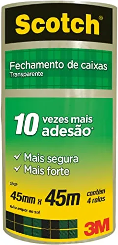 [prime | Rec | + Por - R$ 11] Scotch, 3m, Fita Empacotamento Transparente 45mm X 45m 4 Unidades