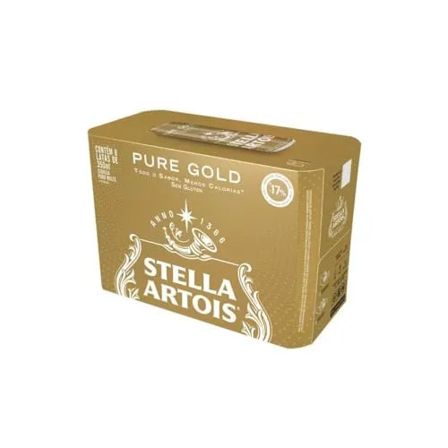 Pack Cerveja Stella Artois Pure Gold, Lata, 350ml, Caixa 8 Unidades