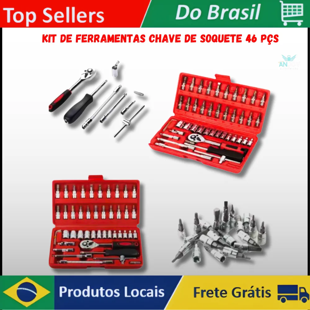 [r$19,80 Moedas/br] Kit De Ferramentas Profissional Com Chave De Soquete - 46 Peas, Alta Qualidade E Resistncia