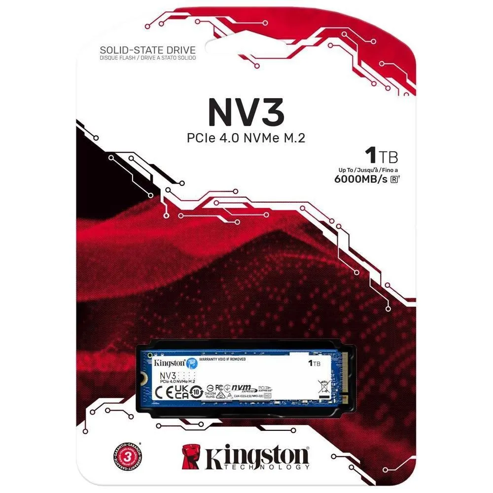 Ssd Kingston 1tb Padro Nv3, M.2 2280 Nvme 4.0 Gen 4x4, Leitura E Gravao: 6000/4000mbps, Ultra Rpido - Snv3s/1000g