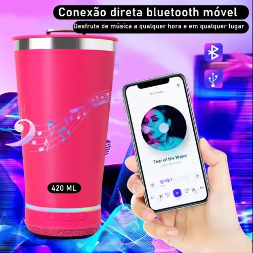 Copo Trmico 420ml Tampa Abridor Cerveja Caixa Som Bluetooth