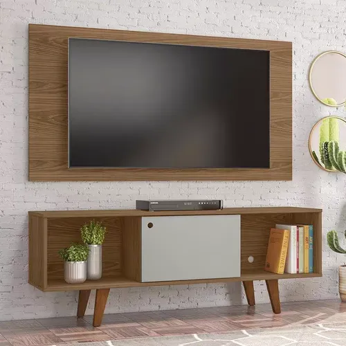 Rack Com Painel Para Tv At 42 Polegadas Salah 135 Cm - Marrom Chocolate