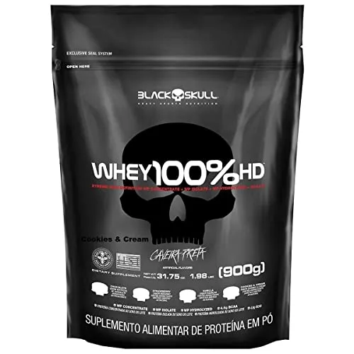 Whey 100% Hd - 900g Refil Cookies E Cream, Black Skull