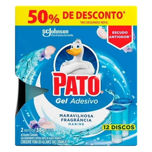 [regional] Desodorizador Sanitrio Pato Gel Adesivo 2 Refis Marine 12 Discos